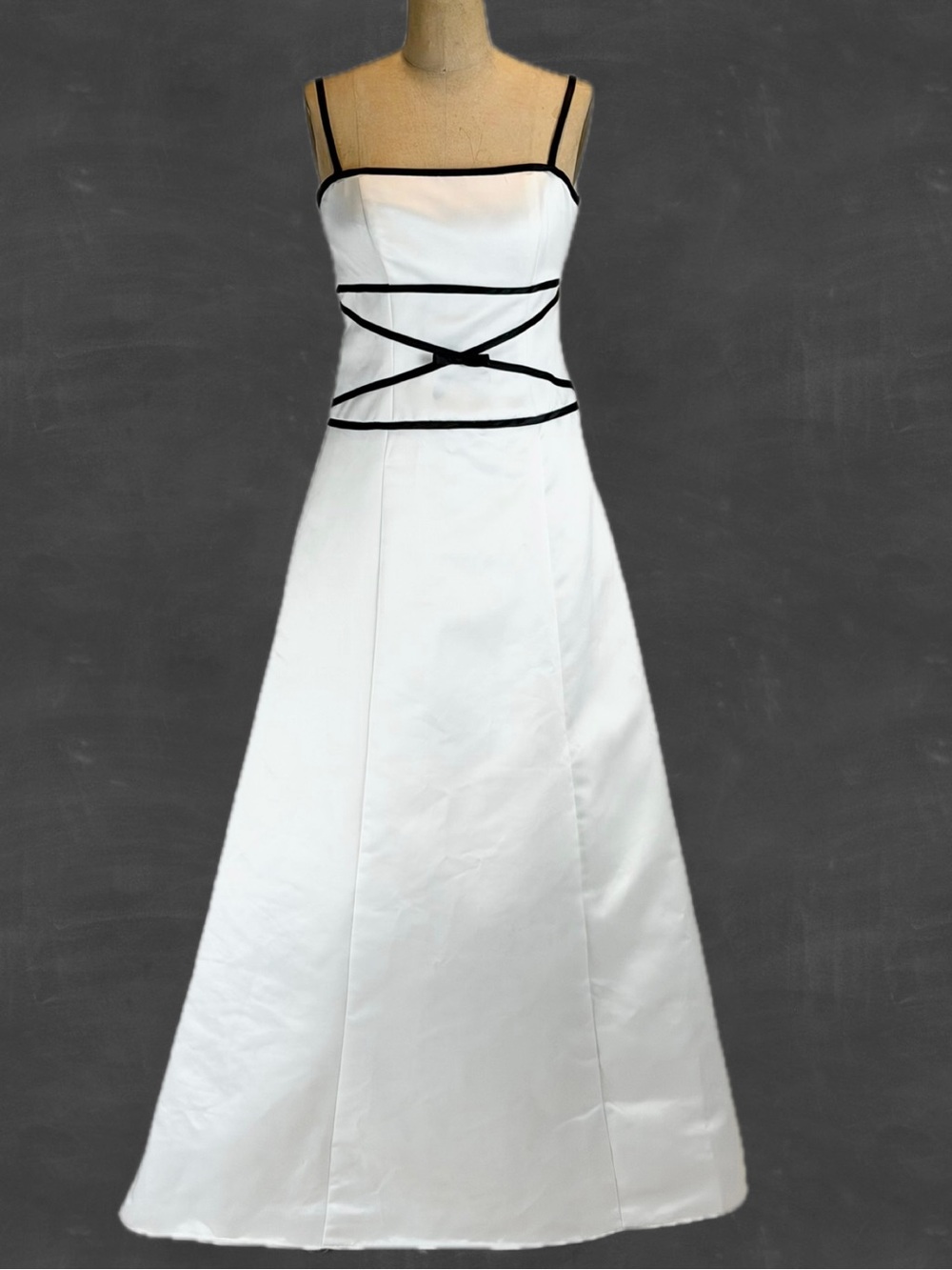 VINTAGE 90s tuxedo formal gown evening prom‎ dress long maxi black white bow XS